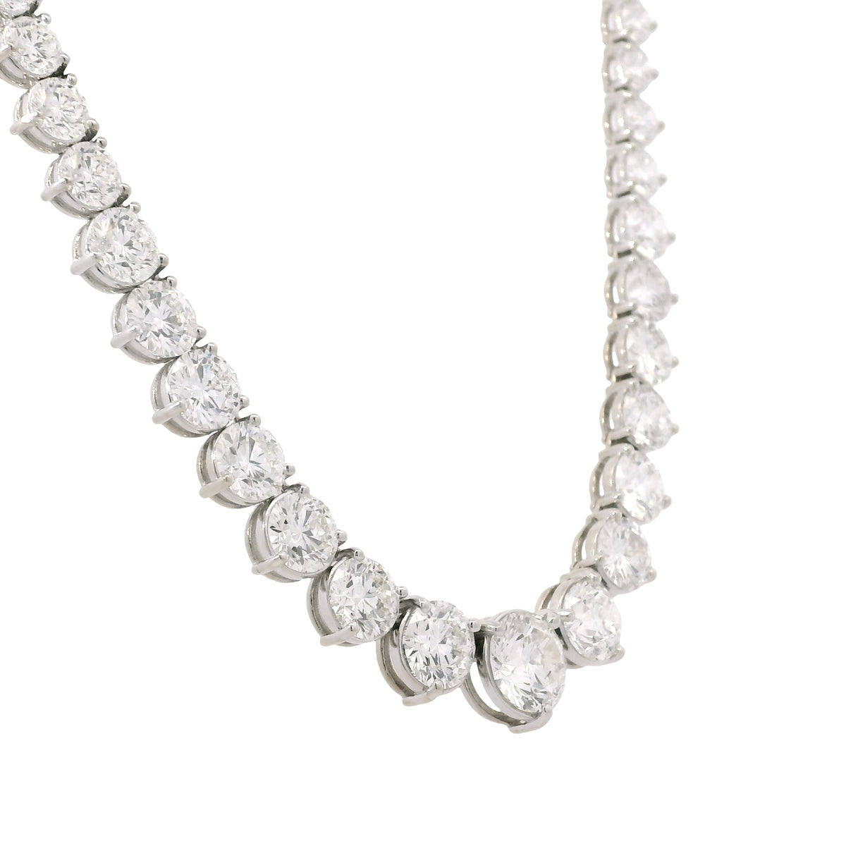 18k White Gold Natural 23.86 Carat Round Diamond Graduated Tennis Necklace