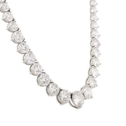 18k White Gold Natural 23.86 Carat Round Diamond Graduated Tennis Necklace