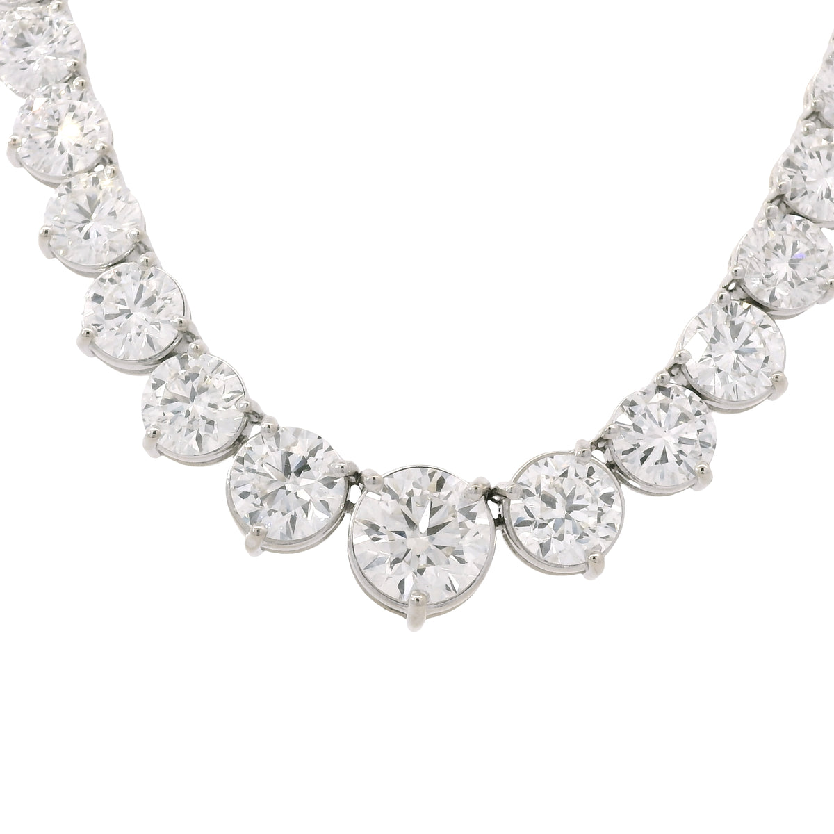 18k White Gold Natural 23.86 Carat Round Diamond Graduated Tennis Necklace