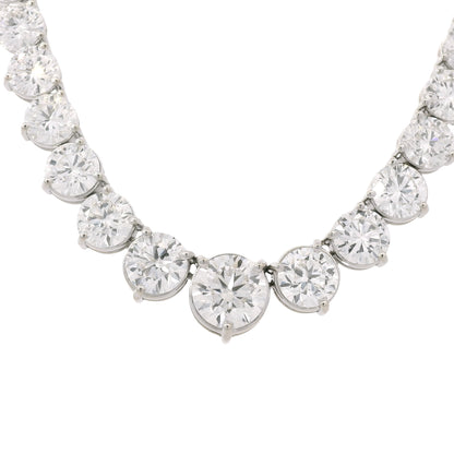 18k White Gold Natural 23.86 Carat Round Diamond Graduated Tennis Necklace