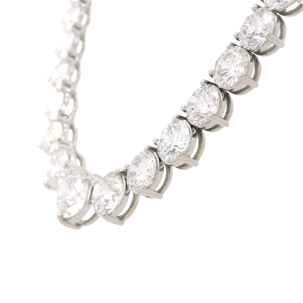 18k White Gold Natural 23.86 Carat Round Diamond Graduated Tennis Necklace