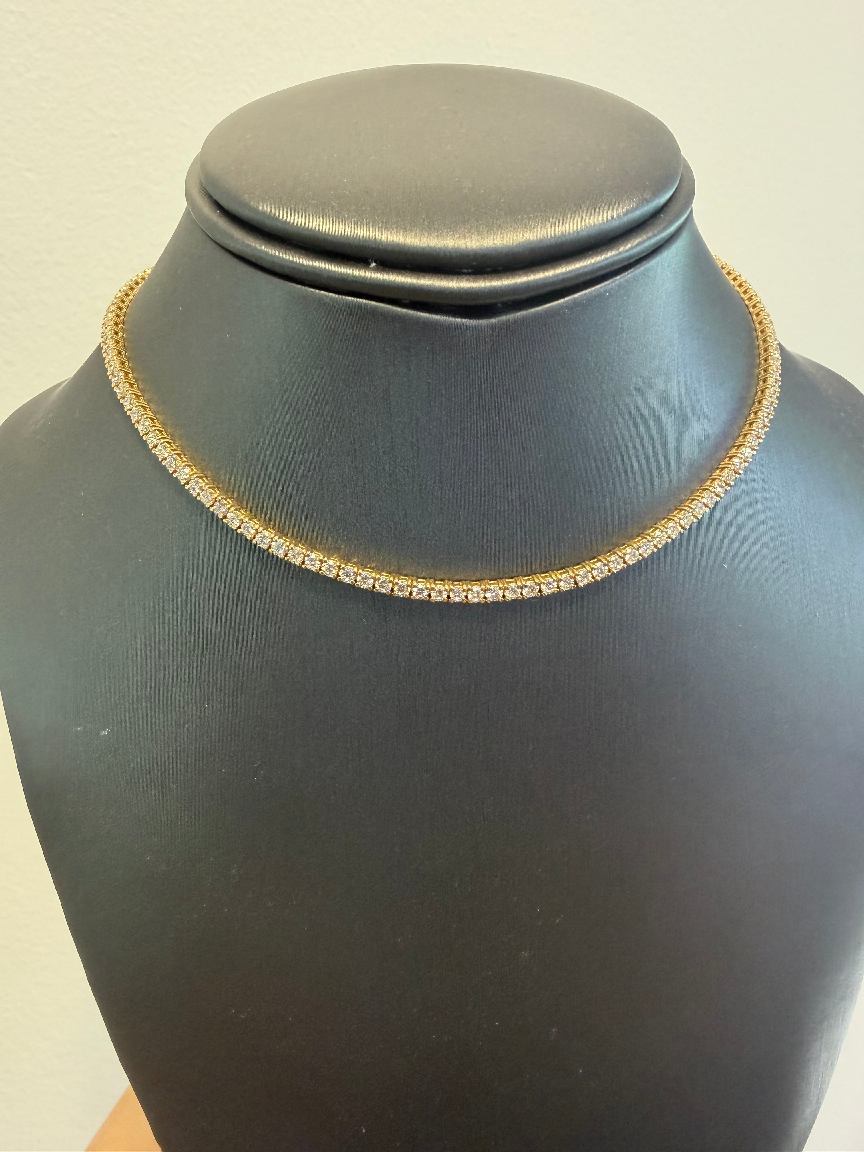18k Yellow Gold Natural Diamond Adjustable Tennis Necklace
