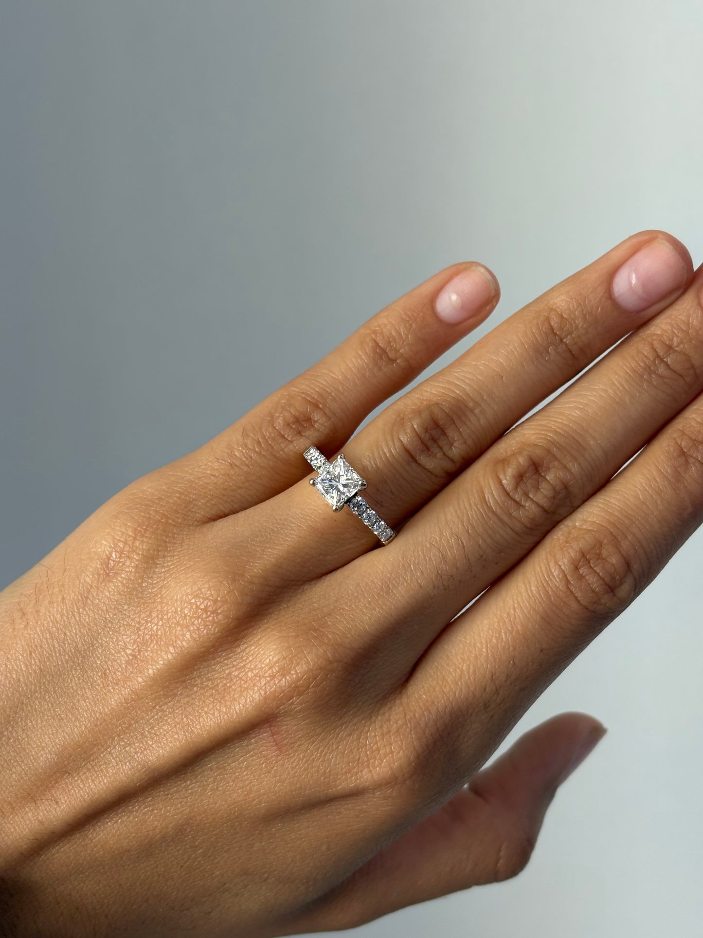 GIA 14K White Gold Natural Princess Cut 1.24 Carats Diamond Engagement Ring