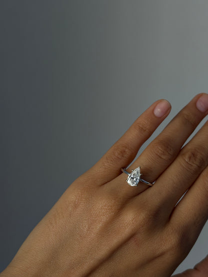 GIA 18K White Gold Natural 1.33 Carat Pear Shape Diamond Engagement Ring