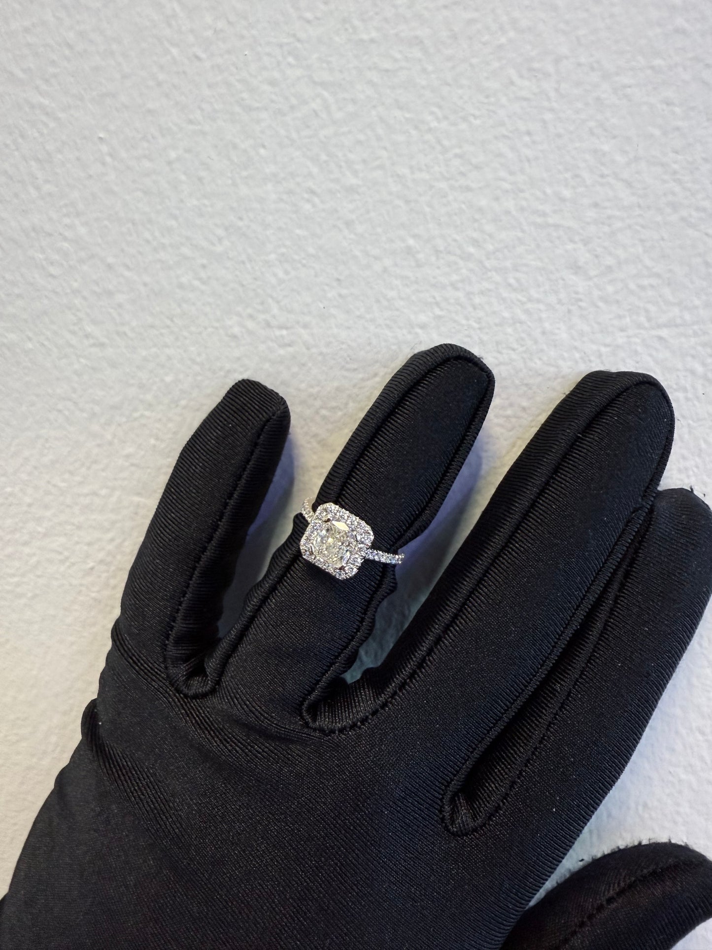 GIA 14K White Gold Natural Cushion Cut Diamond Halo Engagement Ring