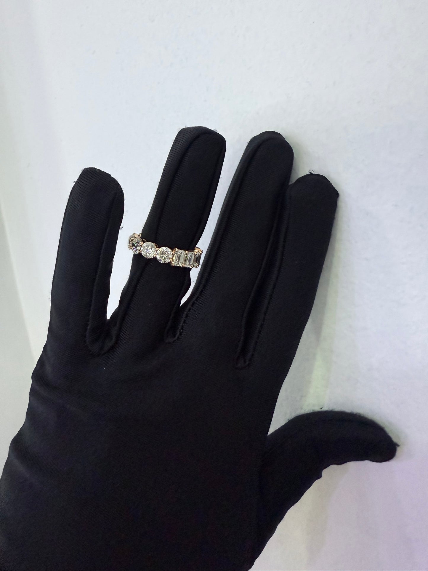 14k Rose Gold 7.37ctw Round and Emerald Cut Diamond Eternity Band Ring
