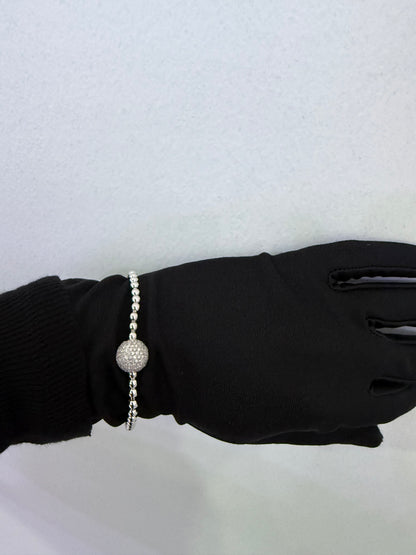 18K White Gold Natural 0.83 Carats Diamond Flexible Ball Bangel Bracelet 