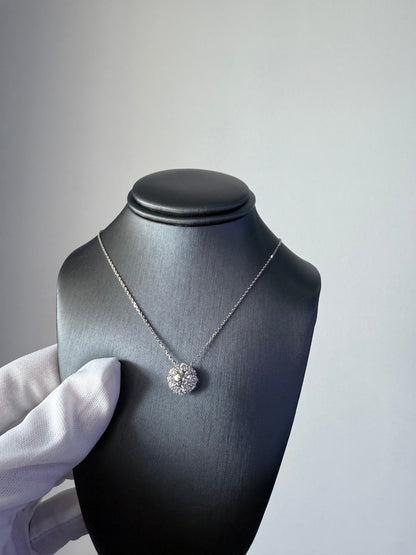 18K White Gold Natural 1.30 Carats Round Brilliant Diamond Fashion Necklace