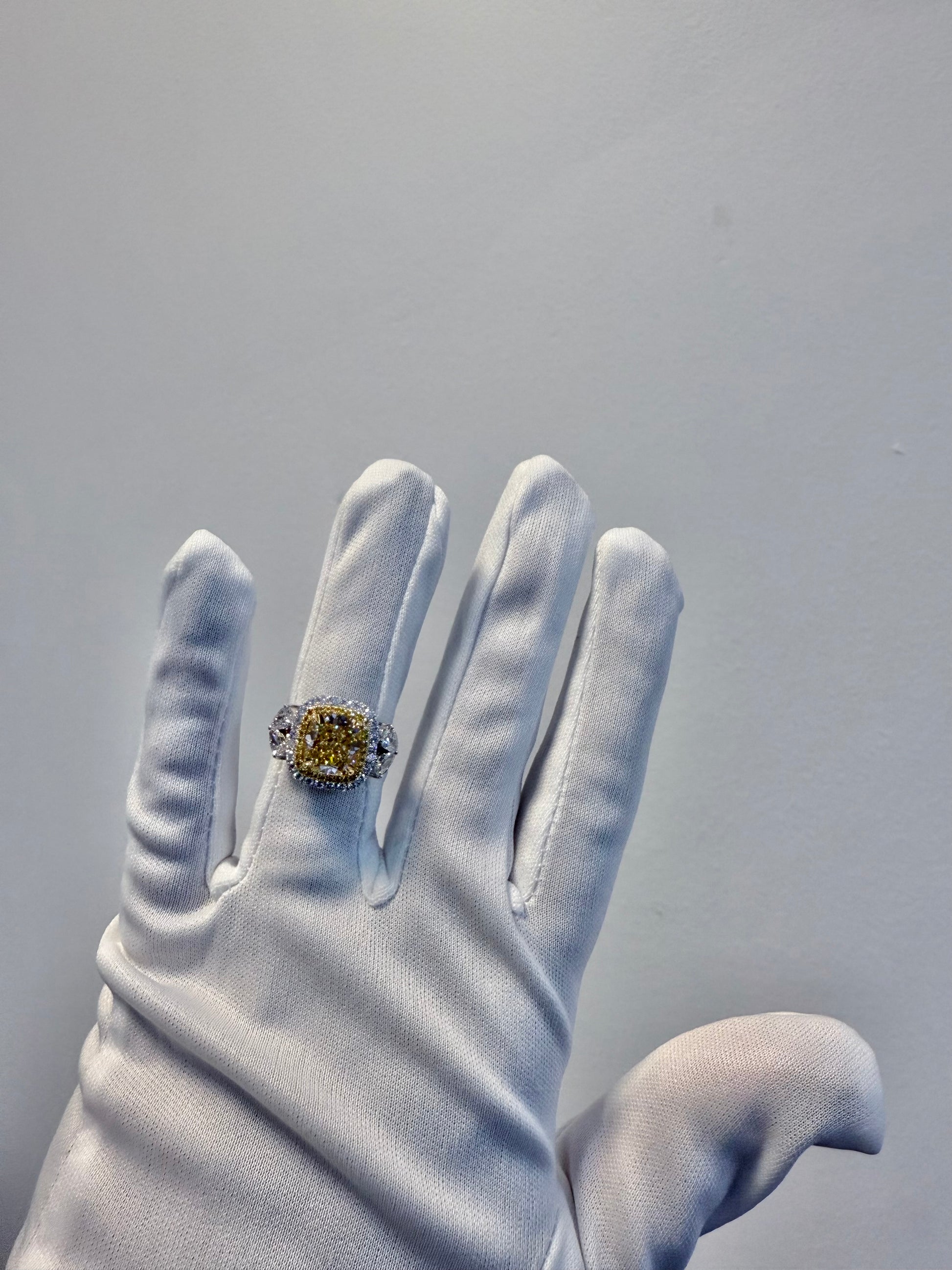 GIA 18KTT Gold Natural Fancy Brownish Yellow Cushion Cut Diamond Engagement Ring