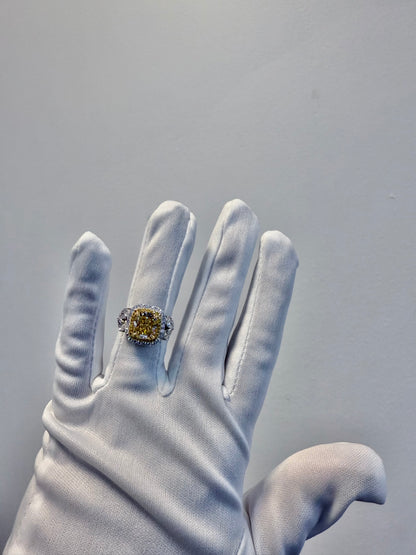 GIA 18KTT Gold Natural Fancy Brownish Yellow Cushion Cut Diamond Engagement Ring