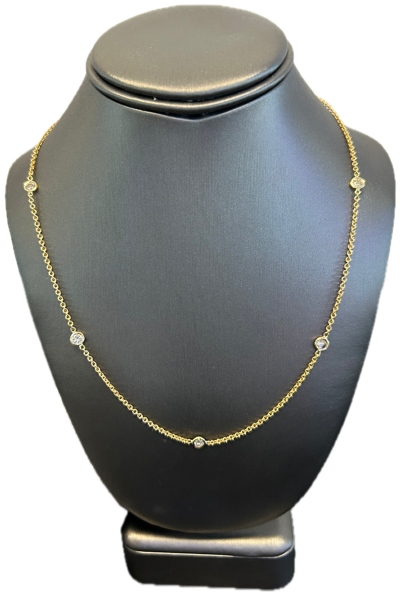 18K Yellow Gold Natural Round Brilliant Cut Diamond Bezel Set Diamonds By The Yard Necklace