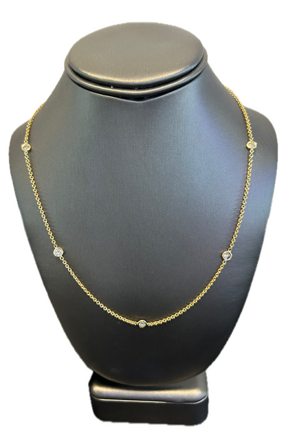 18K Yellow Gold Natural Round Brilliant Cut Diamond Bezel Set Diamonds By The Yard Necklace