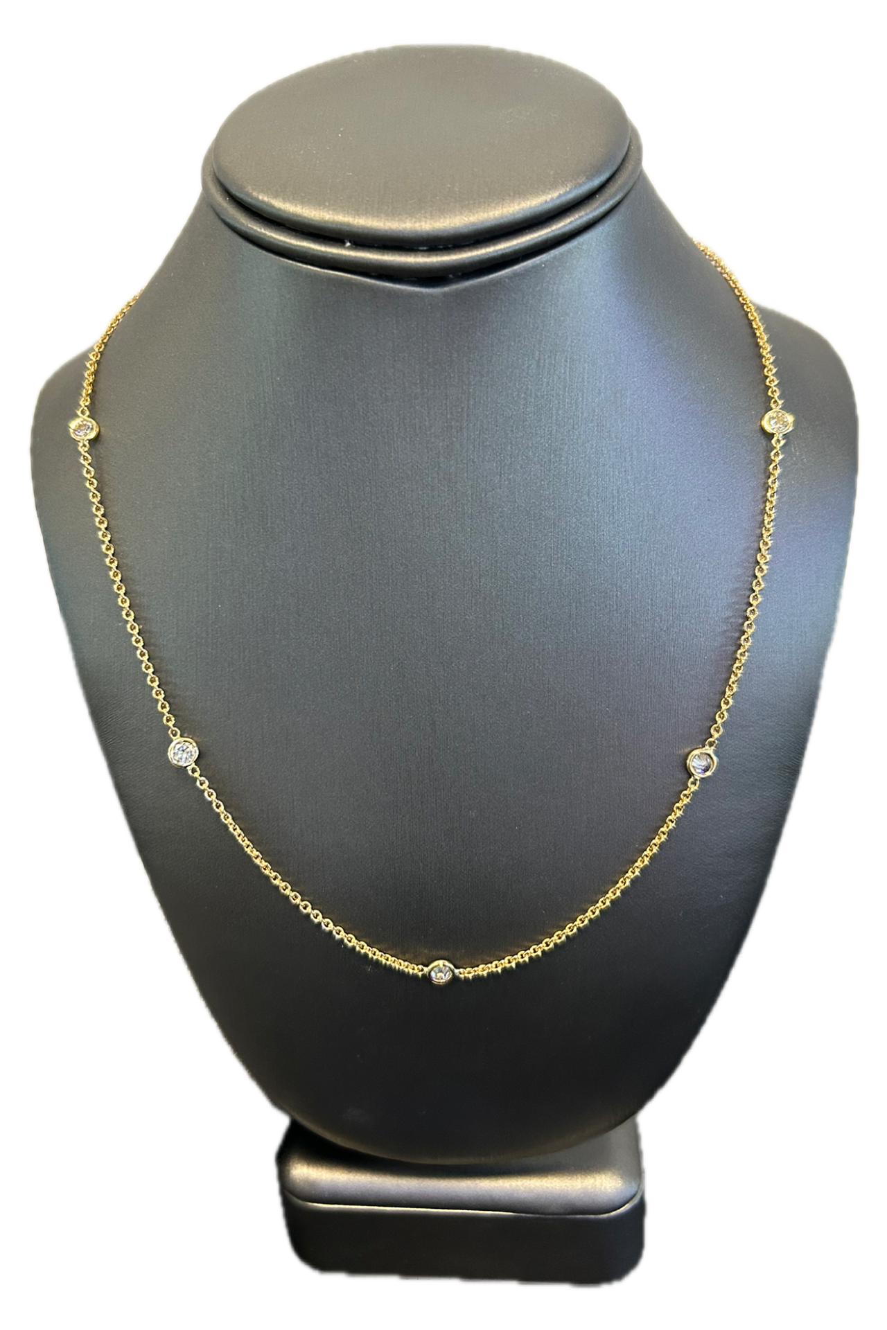 18K Yellow Gold Natural Round Brilliant Cut Diamond Bezel Set Diamonds By The Yard Necklace