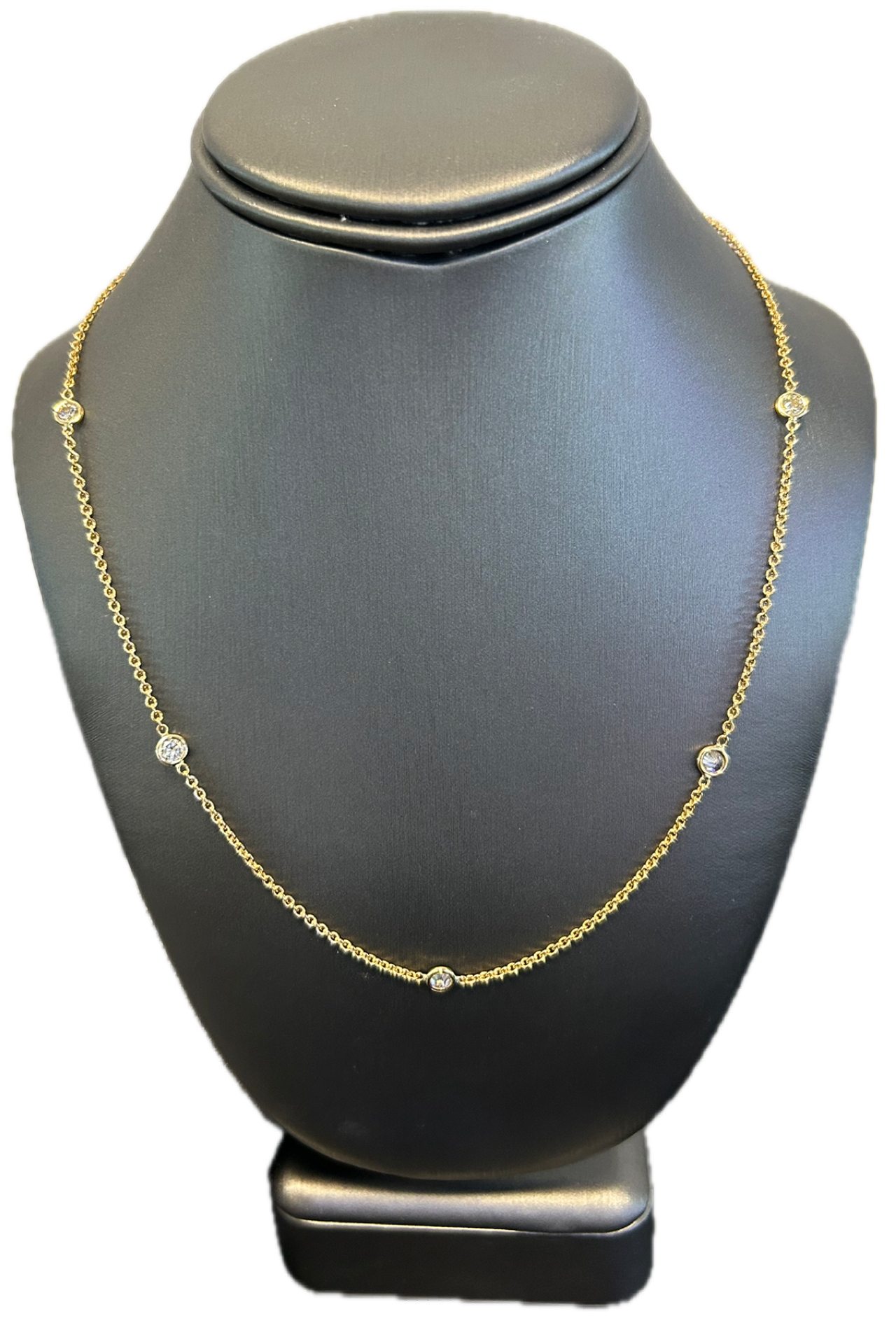18K Yellow Gold Natural Round Brilliant Cut Diamond Bezel Set Diamonds By The Yard Necklace