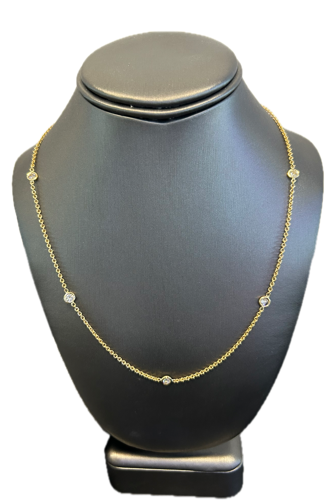 18K Yellow Gold Natural Round Brilliant Cut Diamond Bezel Set Diamonds By The Yard Necklace