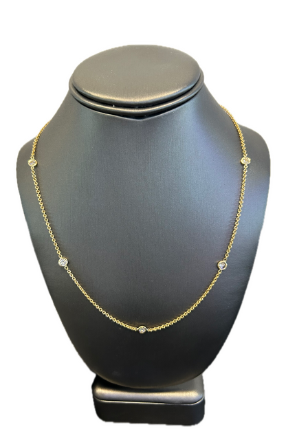 18K Yellow Gold Natural Round Brilliant Cut Diamond Bezel Set Diamonds By The Yard Necklace