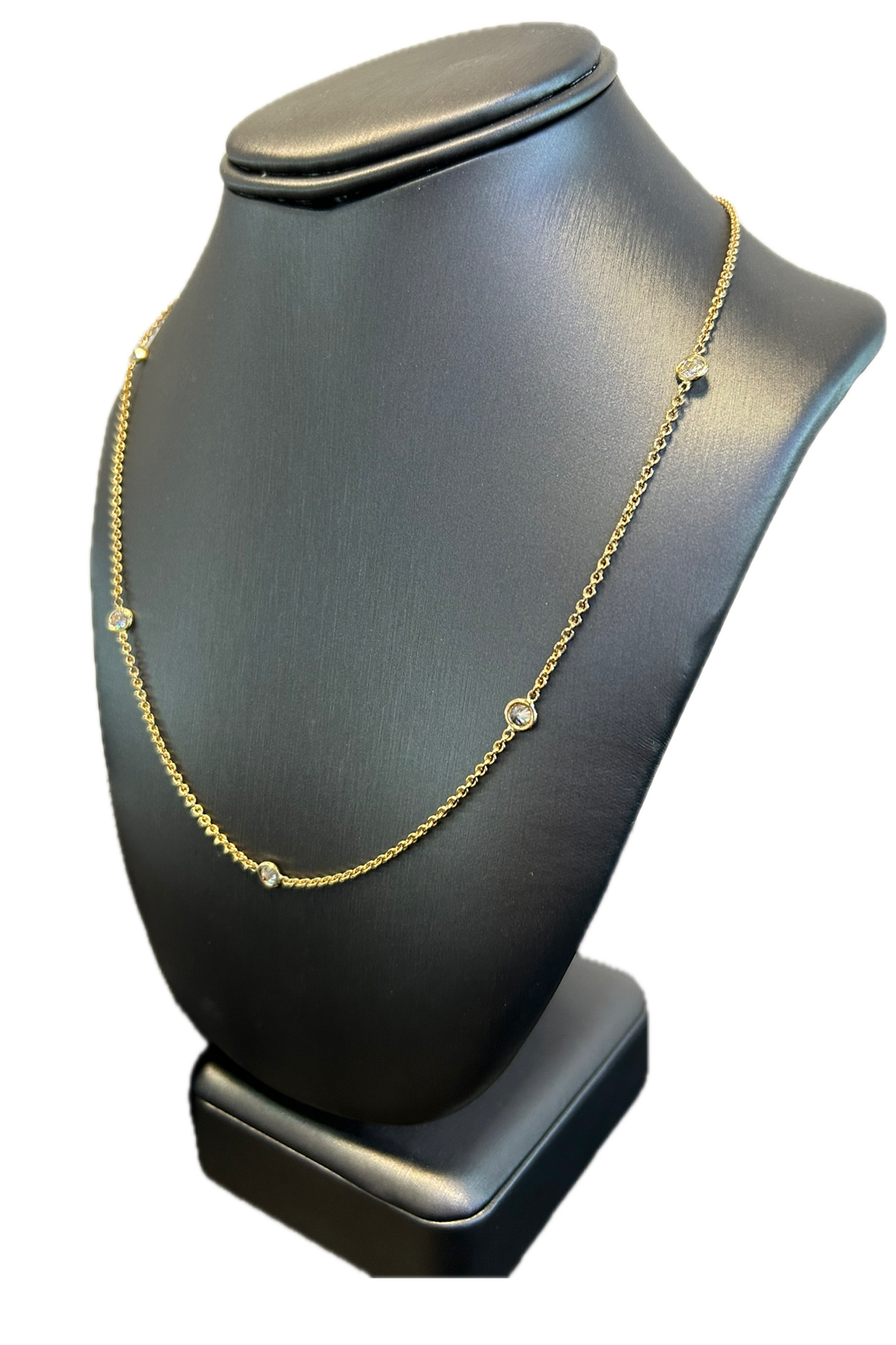 18K Yellow Gold Natural Round Brilliant Cut Diamond Bezel Set Diamonds By The Yard Necklace