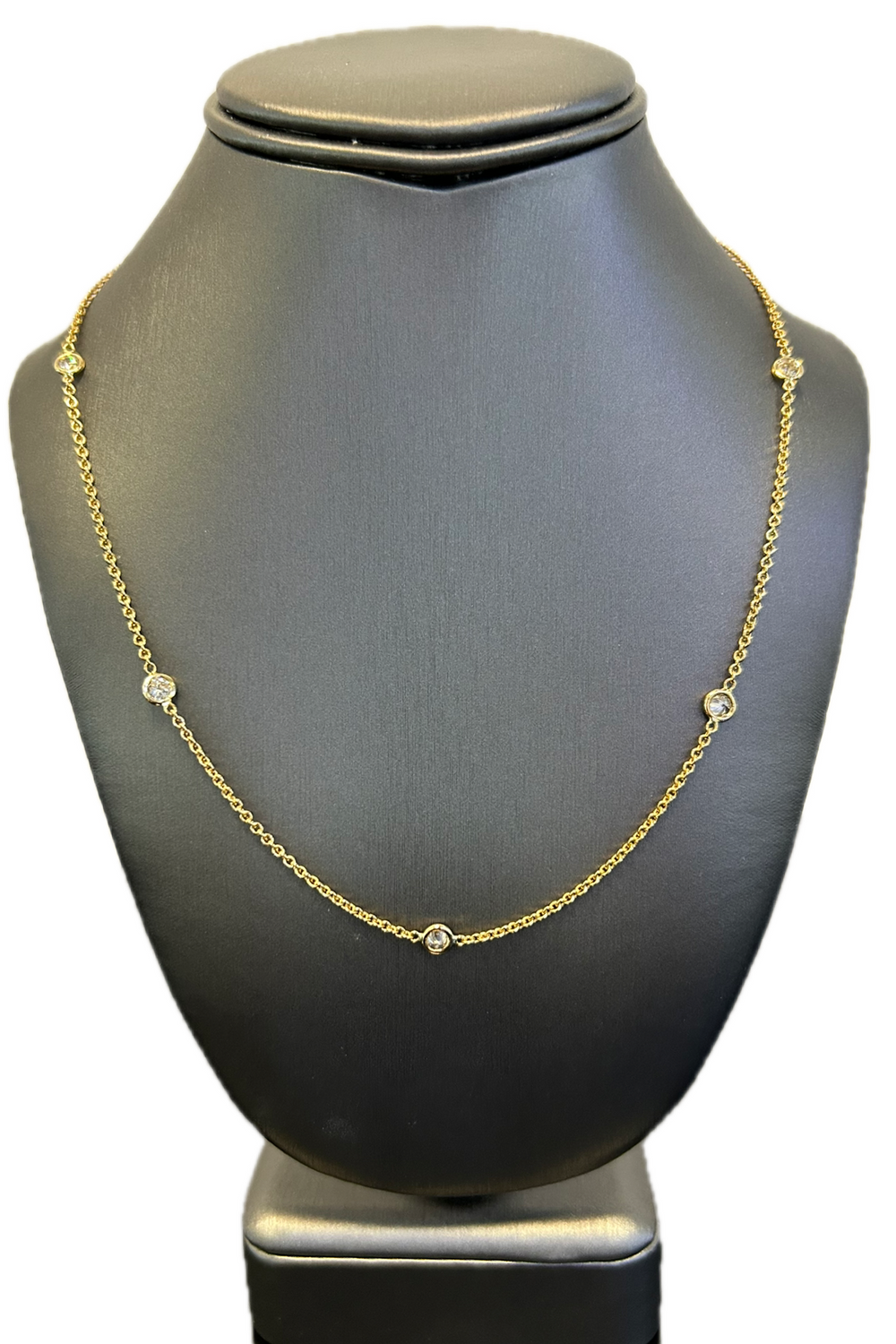 18K Yellow Gold Natural Round Brilliant Cut Diamond Bezel Set Diamond Station Necklace — product photo 2
