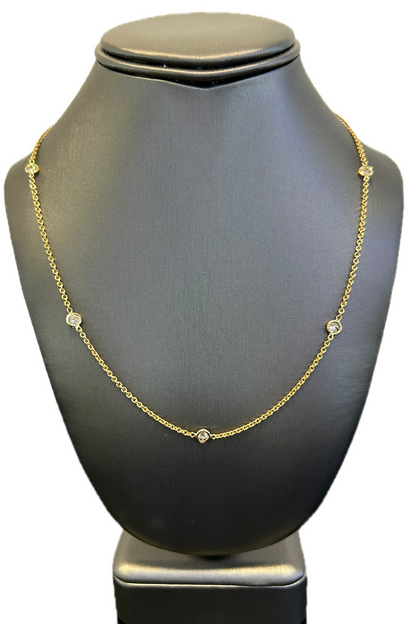18K Yellow Gold Natural Round Brilliant Cut Diamond Bezel Set Diamonds By The Yard Necklace