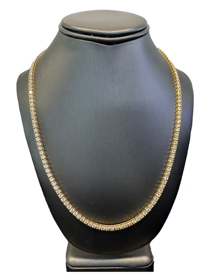 14K Yellow Gold Natural Round Brilliant Cut Diamond Tennis Necklace