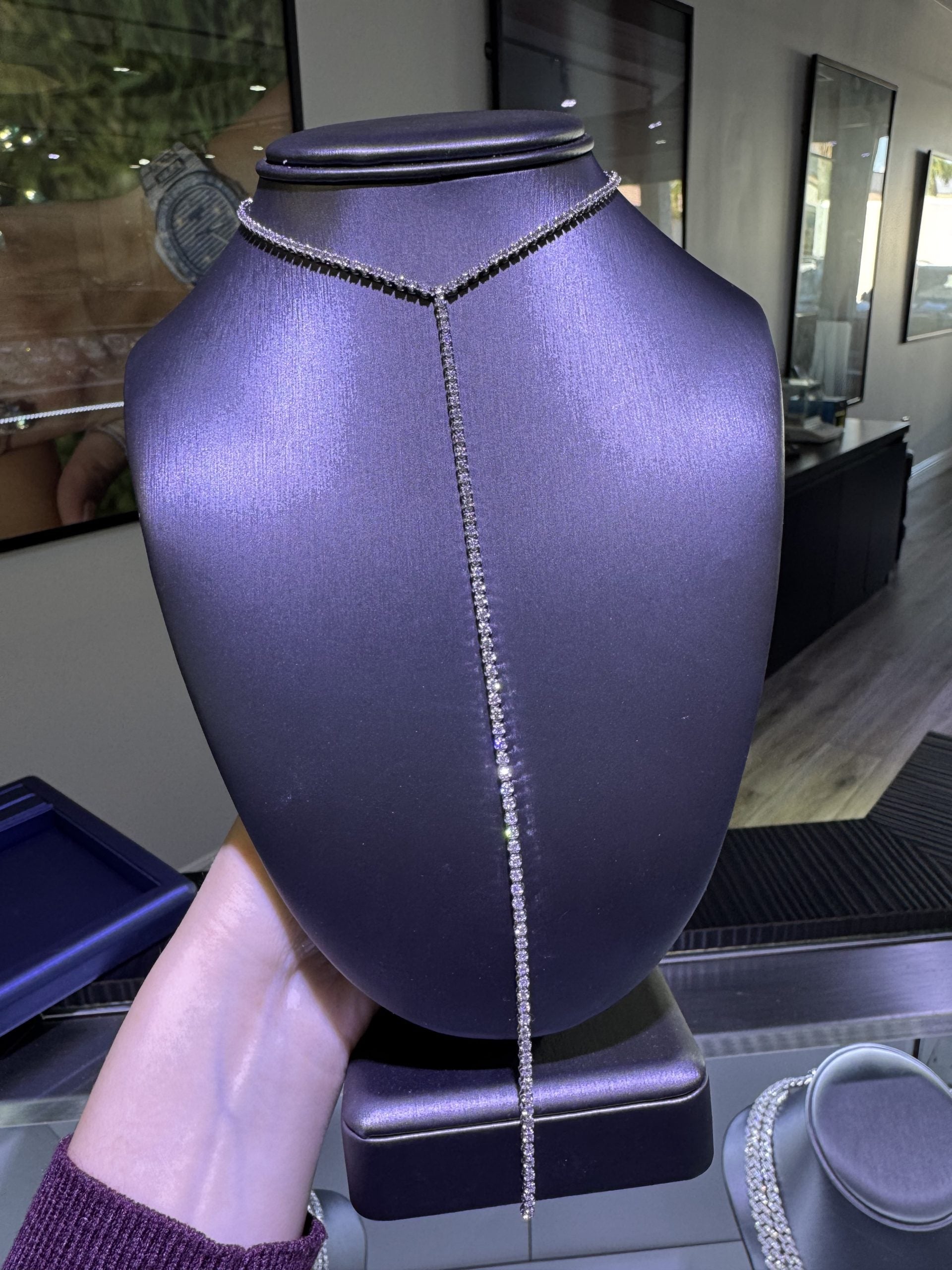 14k White Gold Natural 4.0 Carat Diamond Adjustable Lariat Tennis Necklace