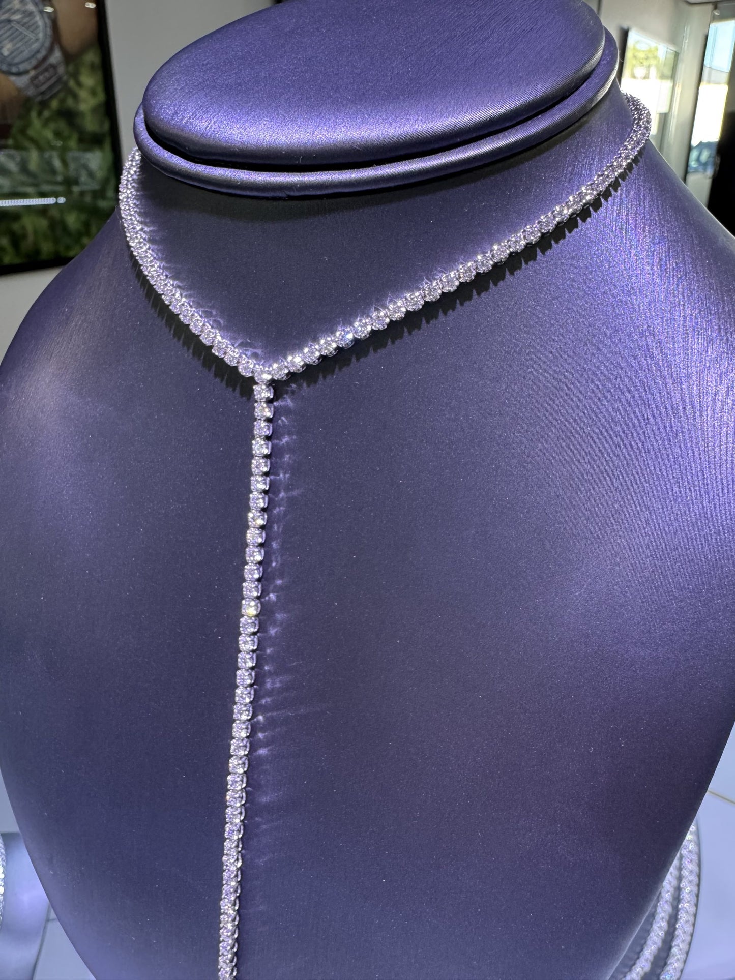 14k White Gold Natural 4.0 Carat Diamond Adjustable Lariat Tennis Necklace