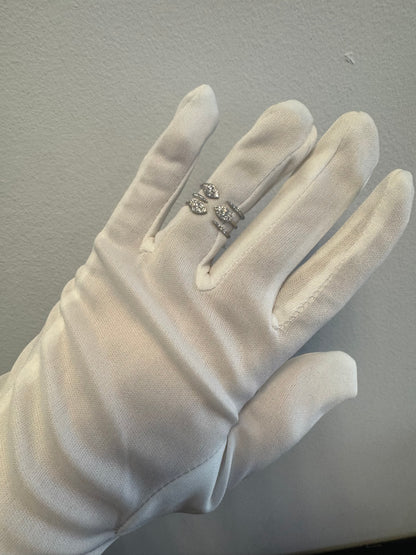 14K White Gold Natural Diamond & Marquise Shaped 3-Row Open Bypass Cluster Ring