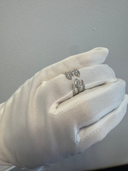 14K White Gold Natural Diamond & Marquise Shaped 3-Row Open Bypass Cluster Ring