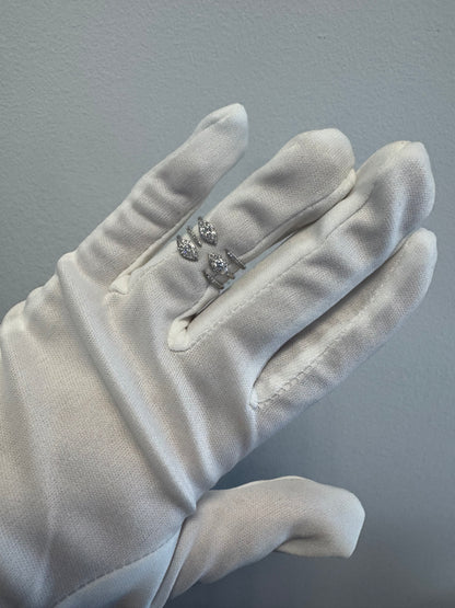 14K White Gold Natural Diamond & Marquise Shaped 3-Row Open Bypass Cluster Ring