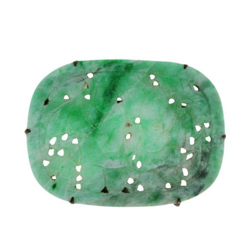 Vintage Carved Jade Large Yellow Goldtone Pin