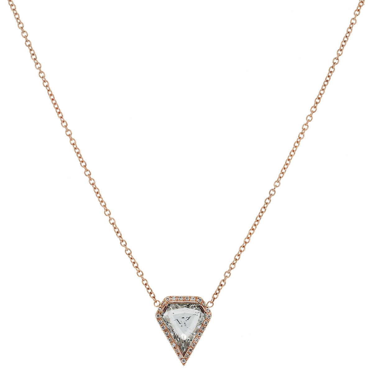 14k Rose Gold 4.18ct Kite Shape Diamond Pendant Necklace