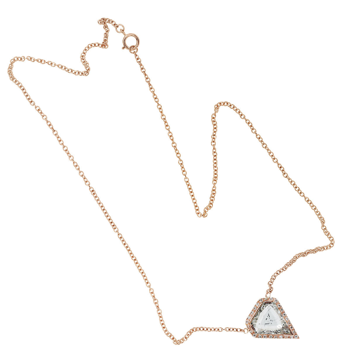 14k Rose Gold 4.18ct Kite Shape Diamond Pendant Necklace