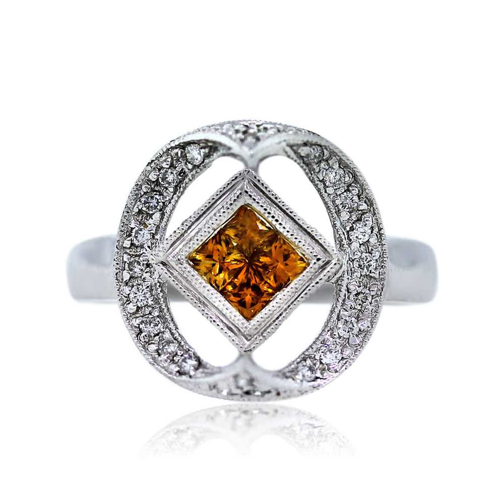 18k White Gold Sapphire and Diamond Micro-Pave Halo Ring