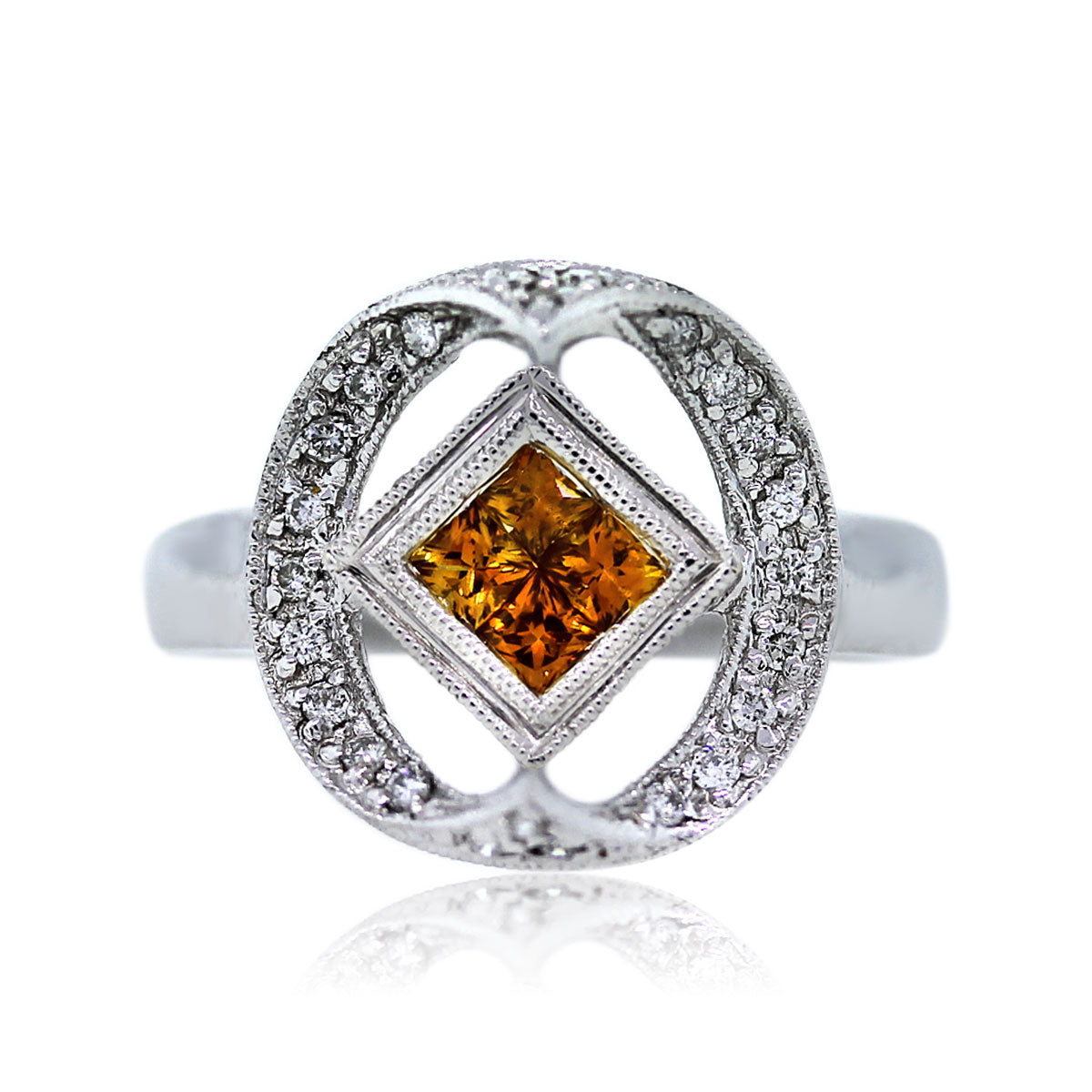 18k White Gold Sapphire and Diamond Micro-Pave Halo Ring