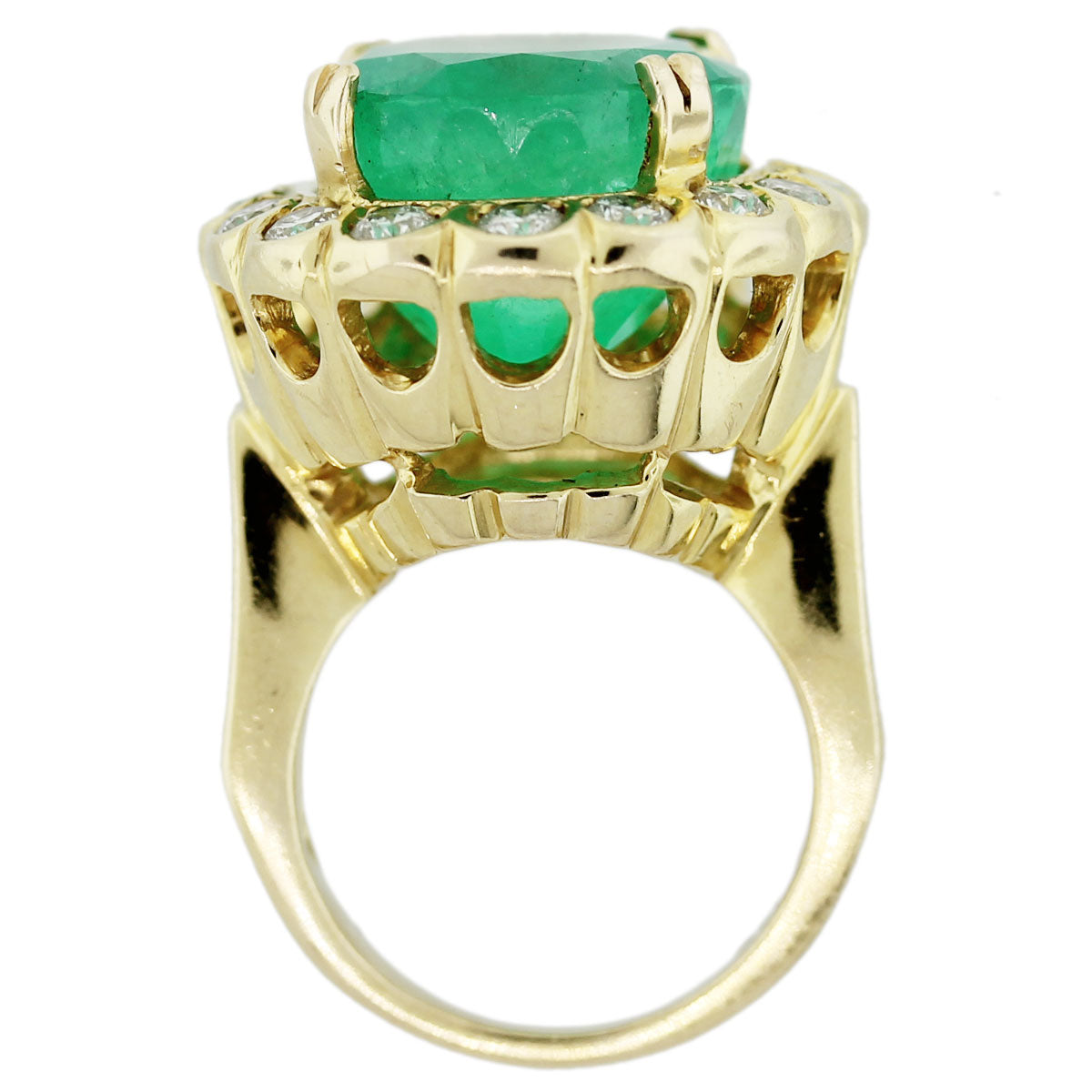 18k Yellow Gold 19ct Oval Emerald Diamond Ring