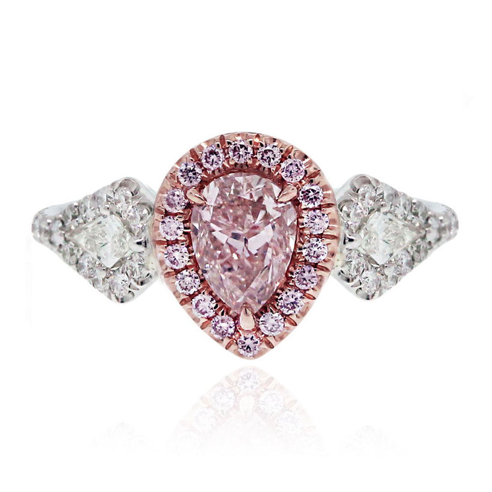 18k White/Rose Gold GIA 1.01ct Pink Pear Shape Diamond Engagement Ring