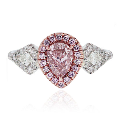 18k White/Rose Gold GIA 1.01ct Pink Pear Shape Diamond Engagement Ring