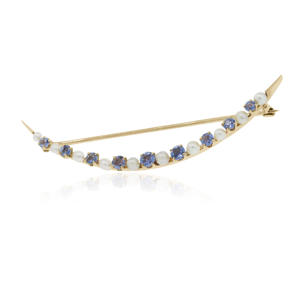 14K Yellow Gold Sapphire and Pearl Pin