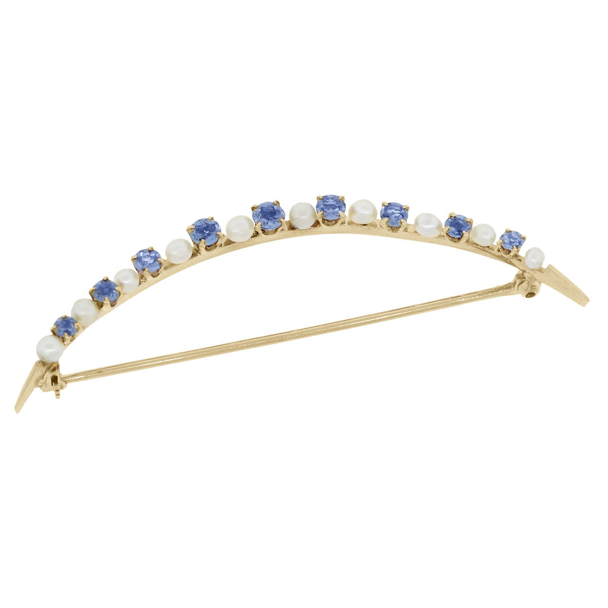 14K Yellow Gold Sapphire and Pearl Pin