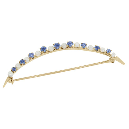 14K Yellow Gold Sapphire and Pearl Pin