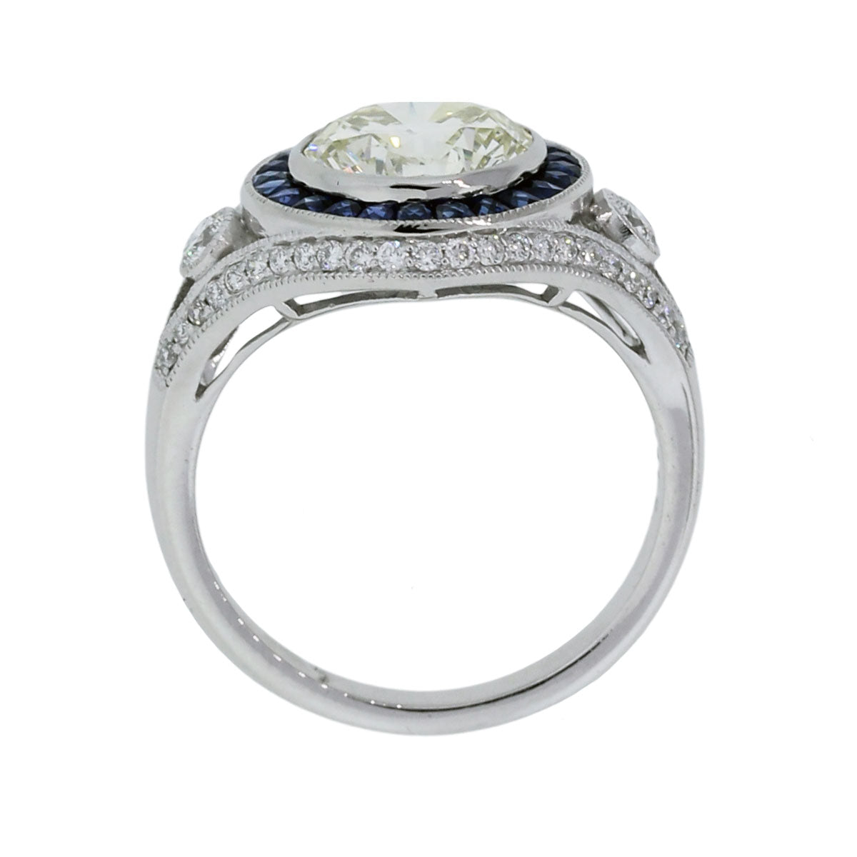 Plat. 2.50ct Round Brilliant Diamond Sapphire Halo Engagement Ring