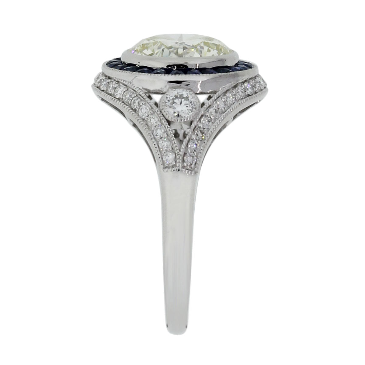 Plat. 2.50ct Round Brilliant Diamond Sapphire Halo Engagement Ring