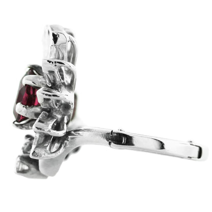 Platinum Round Pink Sapphire & Marquise Cut Diamond Ring