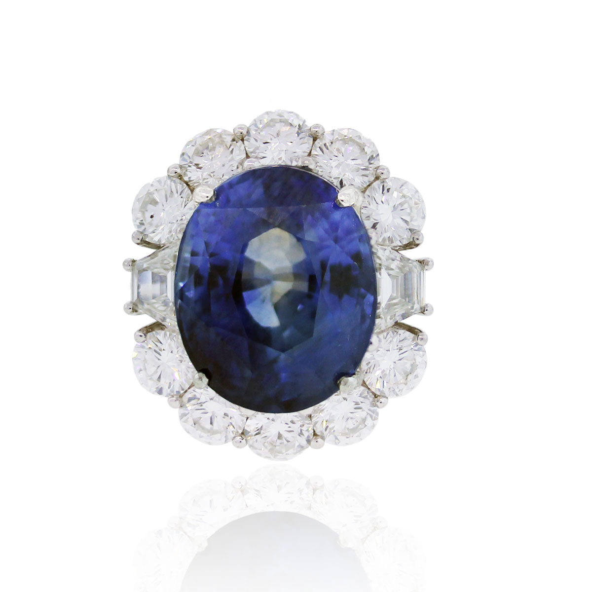 Platinum GIA 18.28ct Oval Blue Sapphire & Diamond Ring