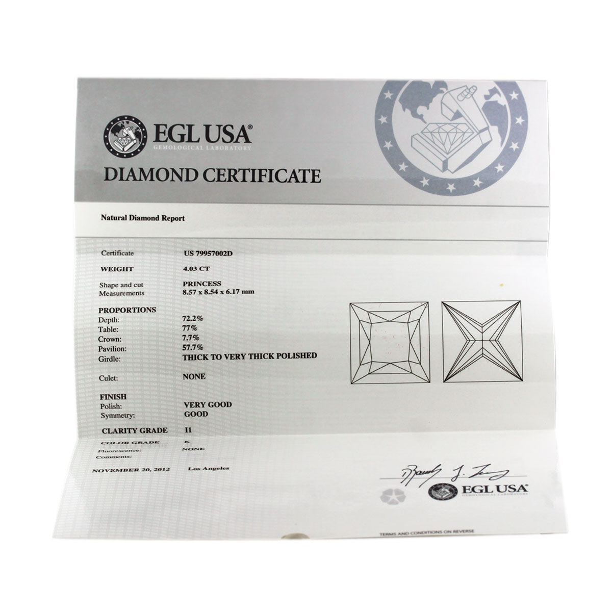 White Gold Princess Cut Diamond 8.06ctw Stud Earrings