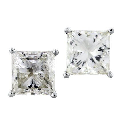 White Gold Princess Cut Diamond 8.06ctw Stud Earrings