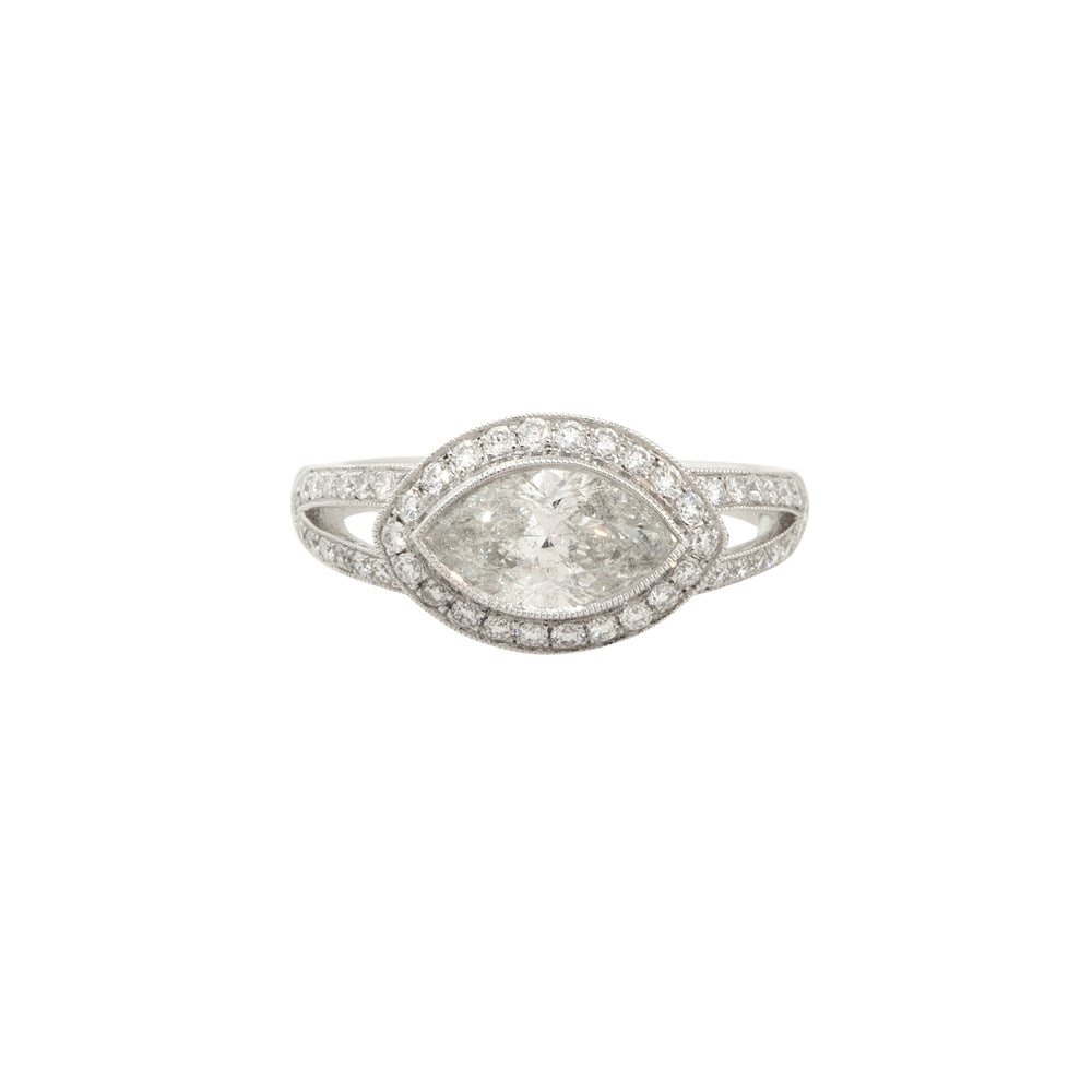 Platinum 1.49ctw Marquise Cut Halo Engagement Ring