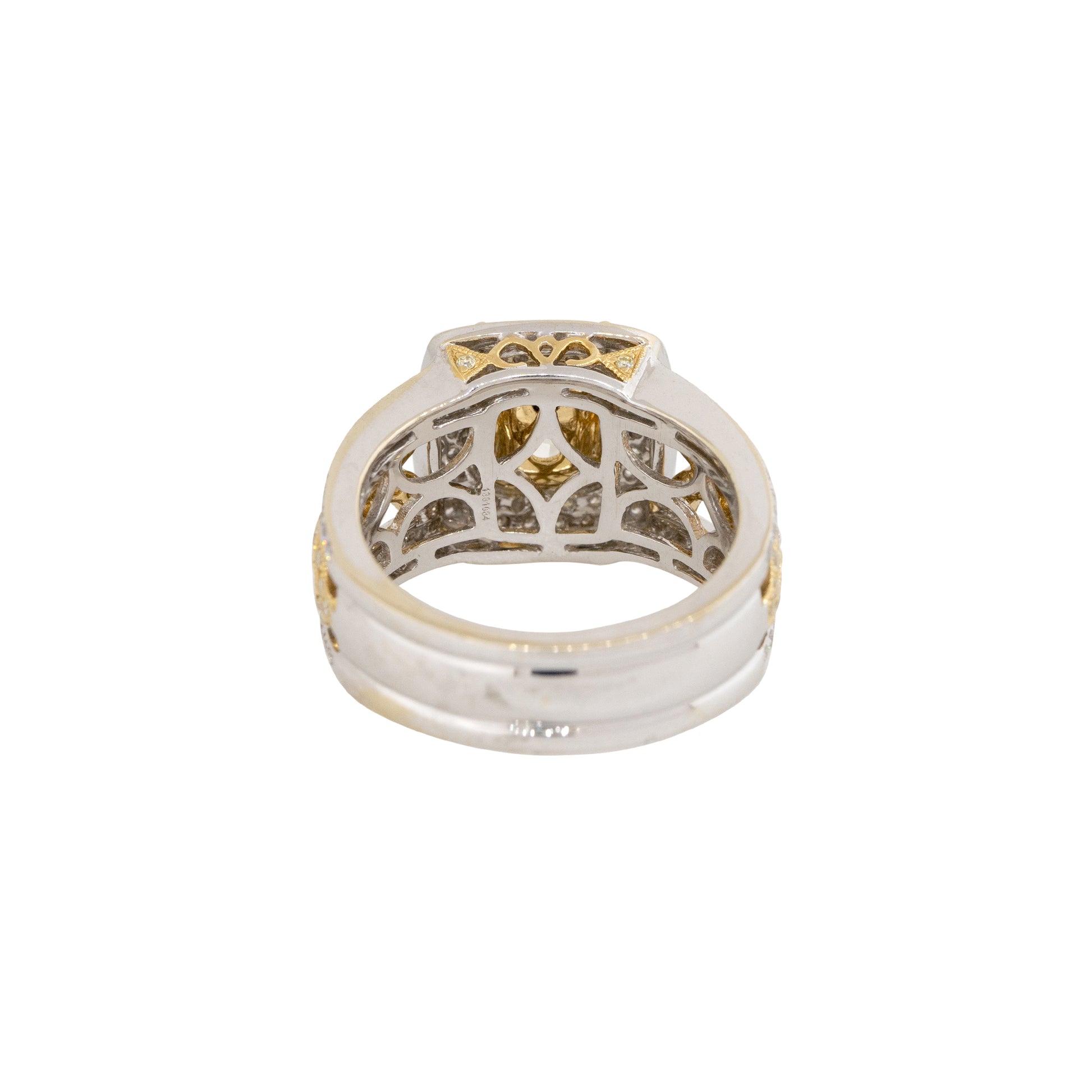 18k Two Tone Natural 3.02ctw Fancy Yellow Cushion Cut Diamond Engagement Ring
