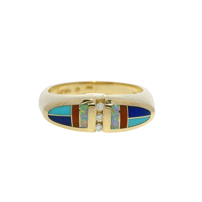 Kabana 14k Yellow Gold Enamel, Opal & Diamond Accented Ring