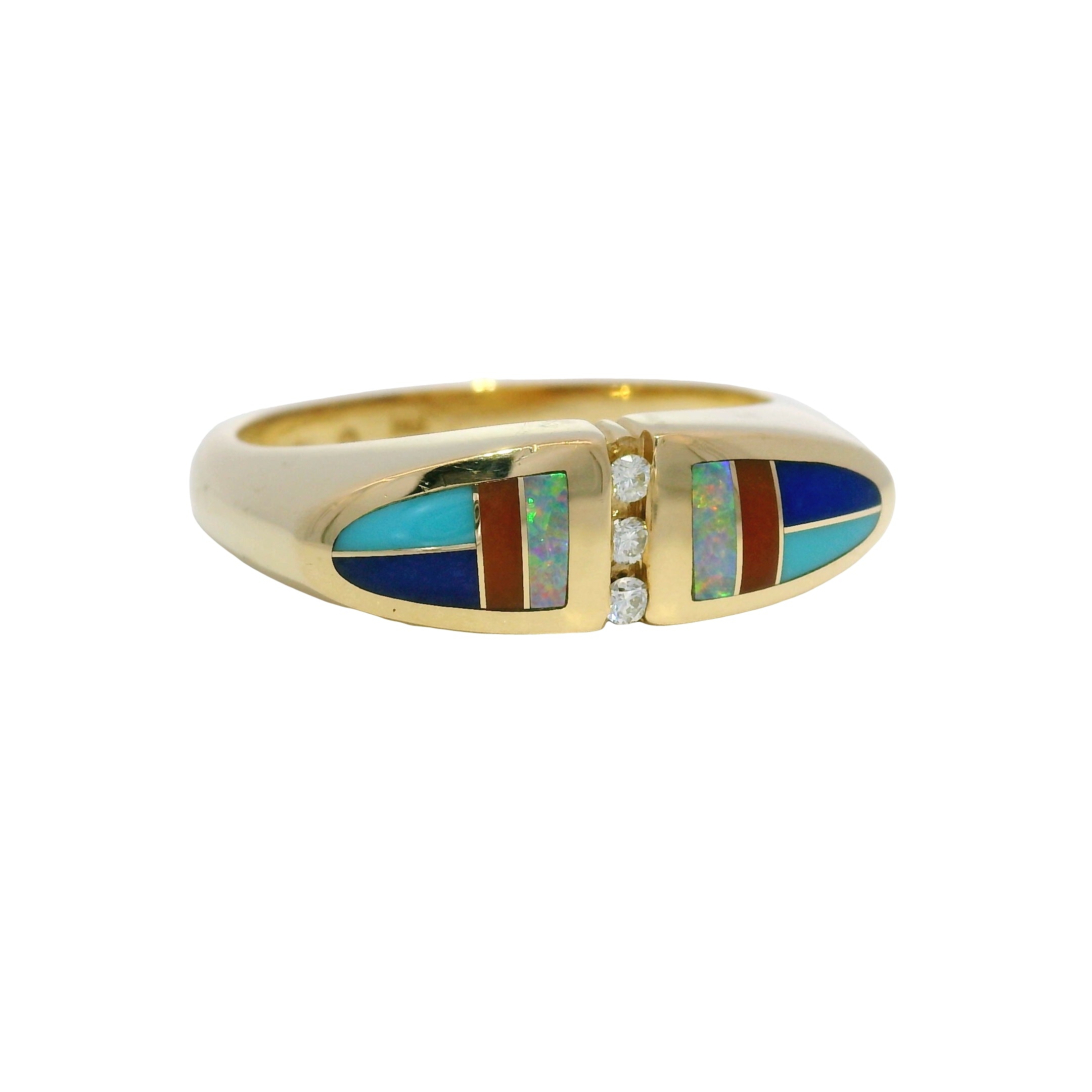 Kabana 14k Yellow Gold Enamel, Opal & Diamond Accented Ring